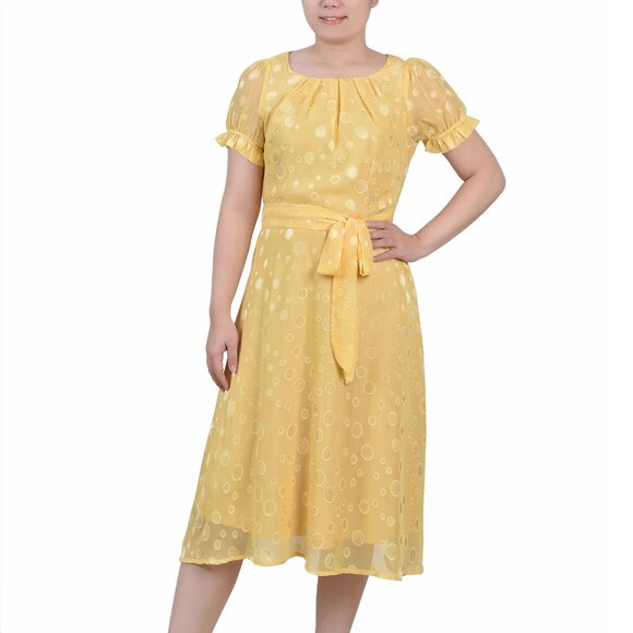 NY Collection Petite Swiss Dot Belted Dress Yellow Multi Circle Size LP – NWT - Picture 2 of 3